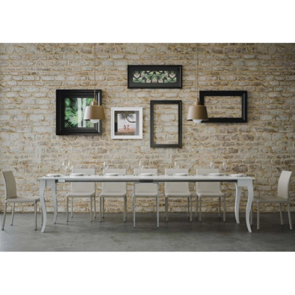 Table console OLANDA extensible blanche avec pieds sabre 90x48/308 cm