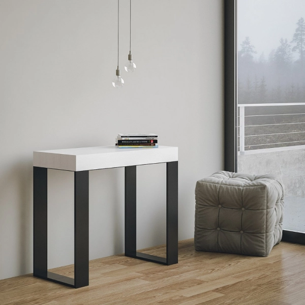 Console TECNO extensible jusqu'à 300 cm, modèle Frêne Blanc, structure anthracite