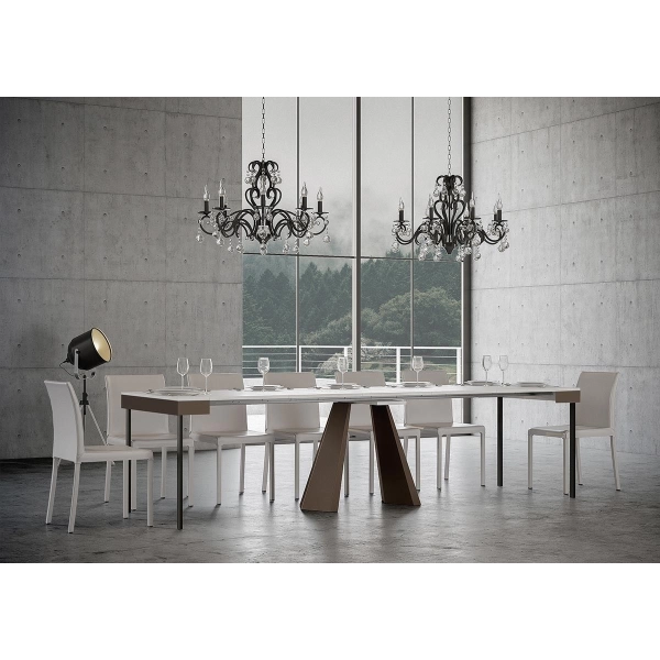 Console extensible moderne 300 cm DIAMANTE EVOLUTION Frêne blanc 14 places