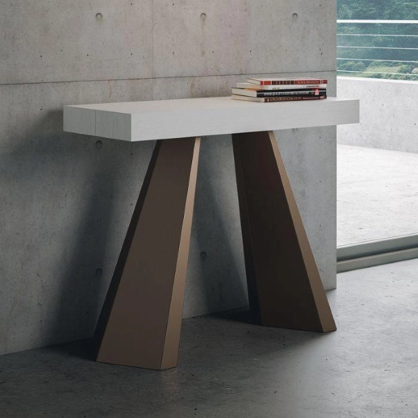 Ausziehbare Konsole DIAMANTE 90x40/300 cm Esche weiß mit Bärenrahmen