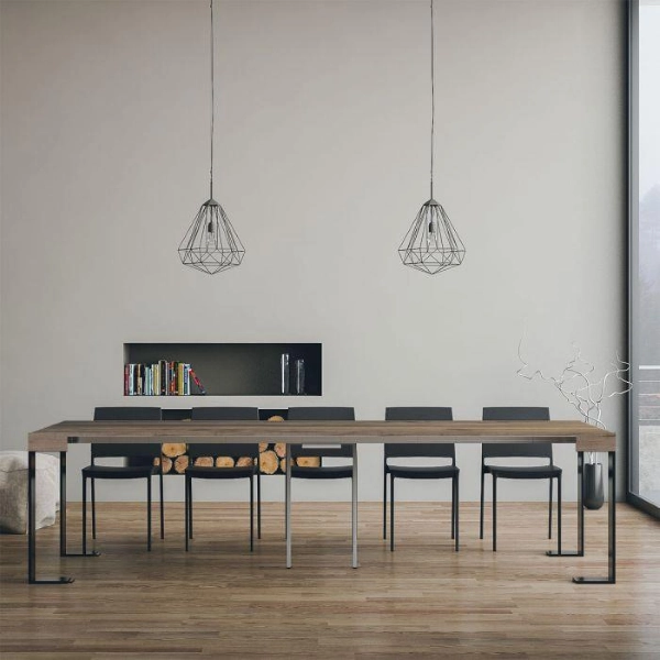 Table console extensible TECNO 300 cm, structure anthracite, 14 places