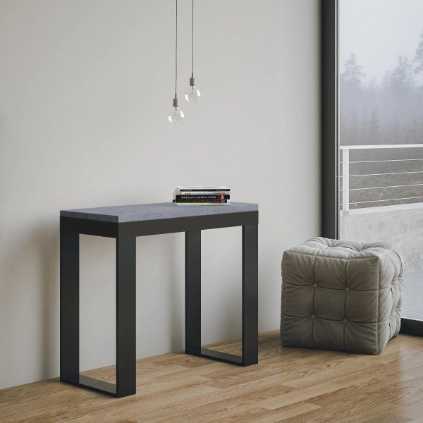 Ausziehbarer Konsolentisch TECNO EVOLUTION Platte aus anthrazitfarbenem Beton