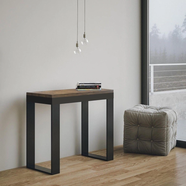Table console extensible TECNO EVOLUTION plateau en noyer avec structure anthracite