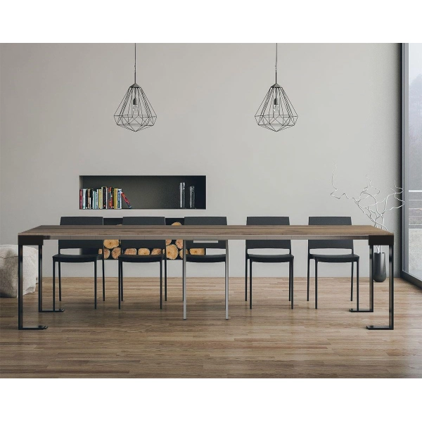 Table console extensible TECNO EVOLUTION plateau en noyer avec structure anthracite