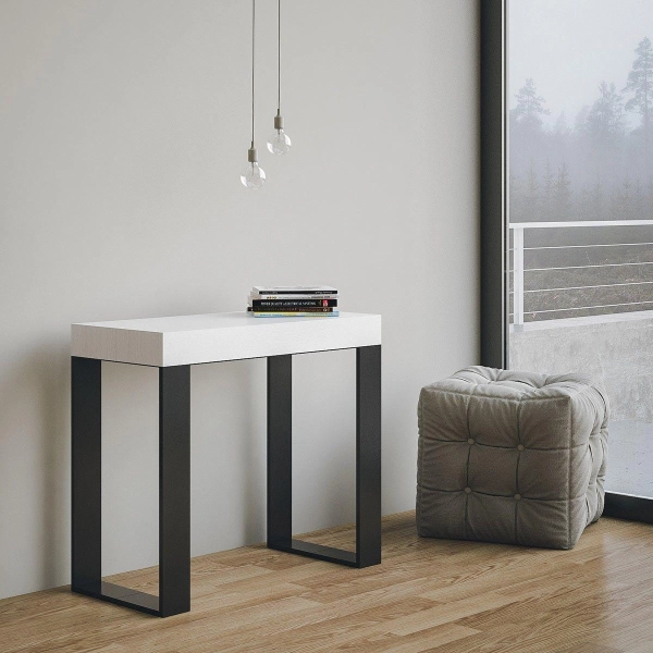 Console extensible moderne TECNO SMALL pour 10 personnes, frêne blanc, structure anthracite
