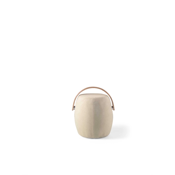Pouf en tissu beige 54 cm avec poignée en bois LOU