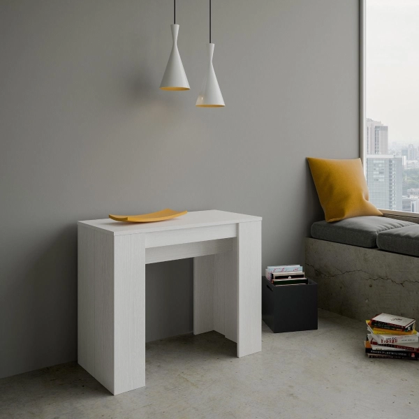 Console extensible pour 10 personnes maximum, modèle BASIC SMALL en frêne blanc