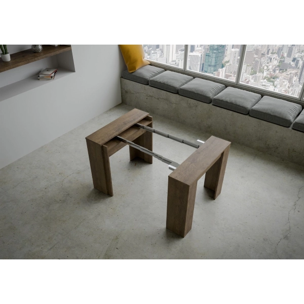 Console extensible gain de place pour jusqu'à 10 personnes, modèle BASIC SMALL, couleur noyer