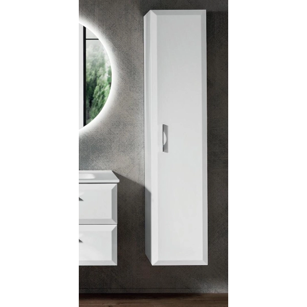 Colonne de salle de bain réversible CLEIDE moderne avec 1 porte blanche mate