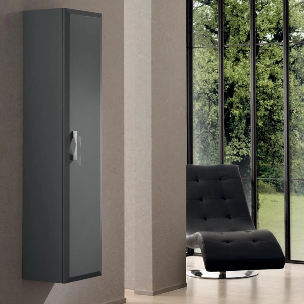 Columna de baño moderna reversible CLEIDE con 1 puerta antracita mate