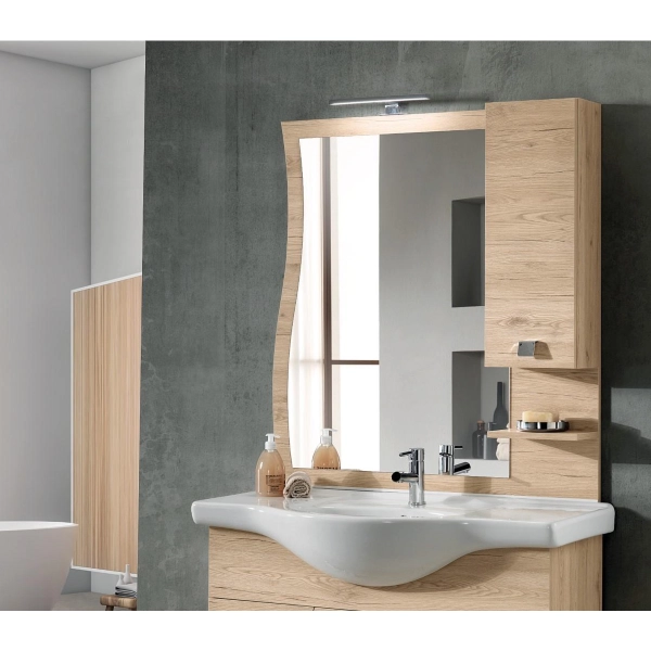 Badezimmerspiegel mit Hängeelement und LED-Leuchte ONDA 100 Natural Oak