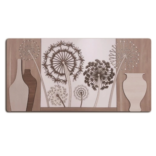 Tableau moderne 59x119 cm bois superposés figure pissenlit