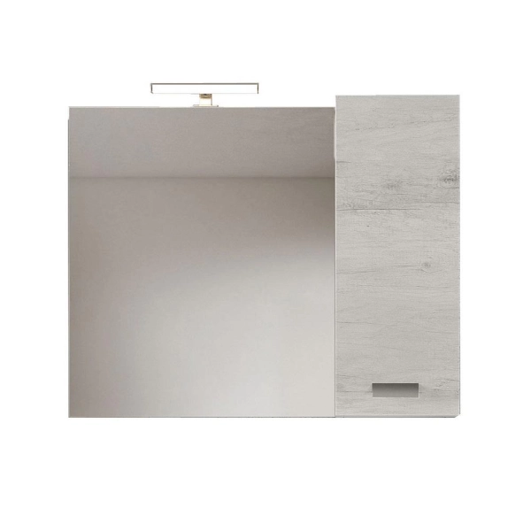 Espejo de baño de 95 cm con mueble alto de 1 puerta de Roble Blanco.