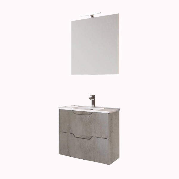 Meuble de salle de bain suspendu moderne avec lavabo 62 cm à 2 tiroirs ciment clair