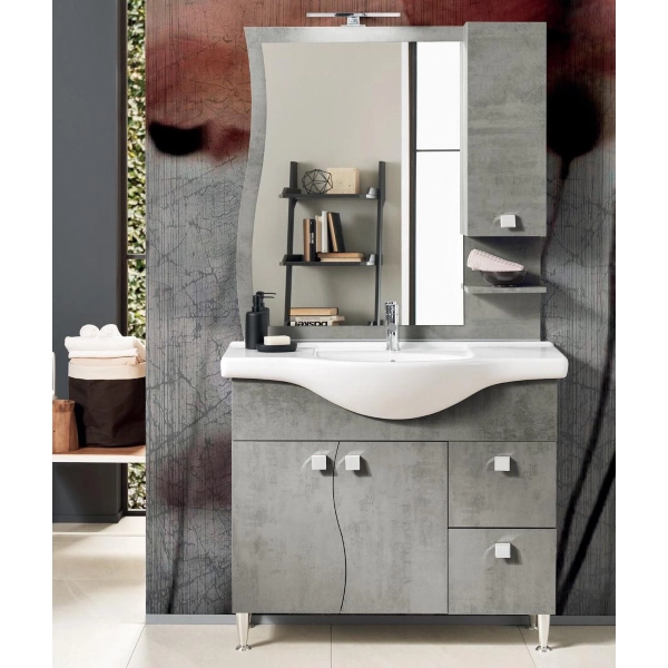 Espejo de baño con lámpara LED y mueble de pared ONDA 80 hormigón