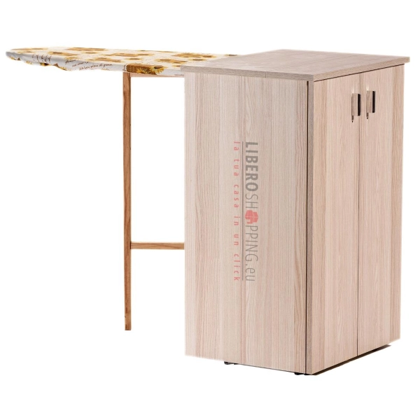 Mueble para tabla de planchar con madera de roble blanqueada retráctil - JOLLY 2 puertas