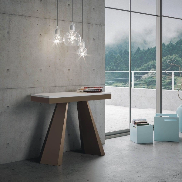 Console extensible moderne 300 cm DIAMANTE EVOLUTION Frêne blanc 14 places