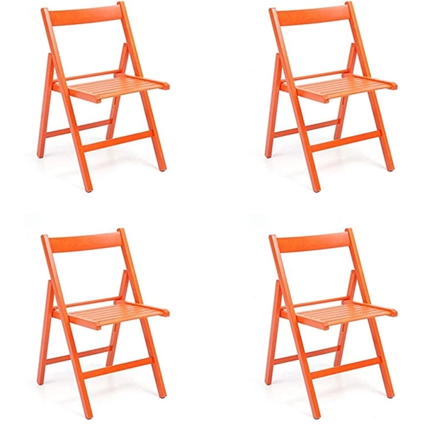 Conjunto de 4 sillas plegables en madera de lujo de color naranja