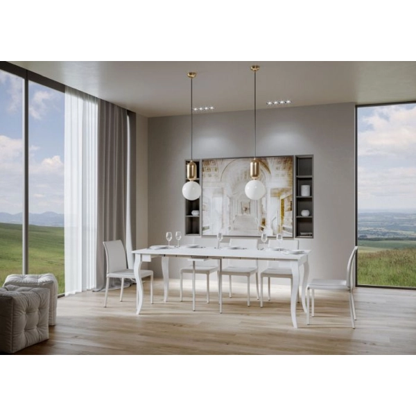 Console extensible OLANDA SMALL blanc Largeur avec jambes de sabre 90x48/204 cm