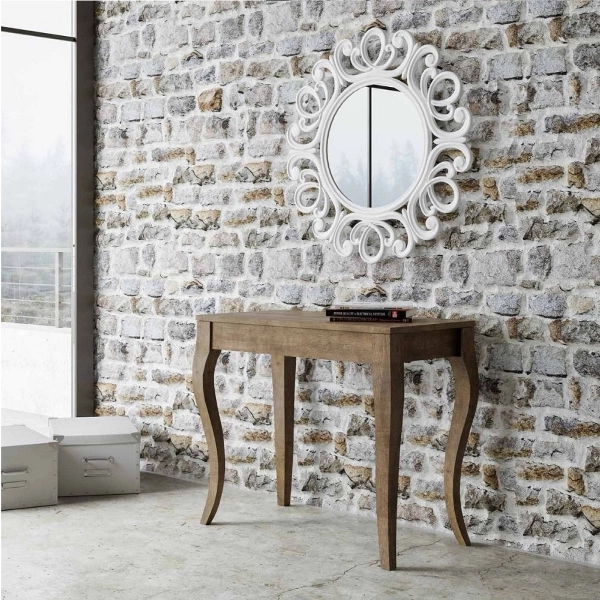 Table console extensible OLANDA SMALL noyer Largeur avec pieds sabre 90x48/204 cm