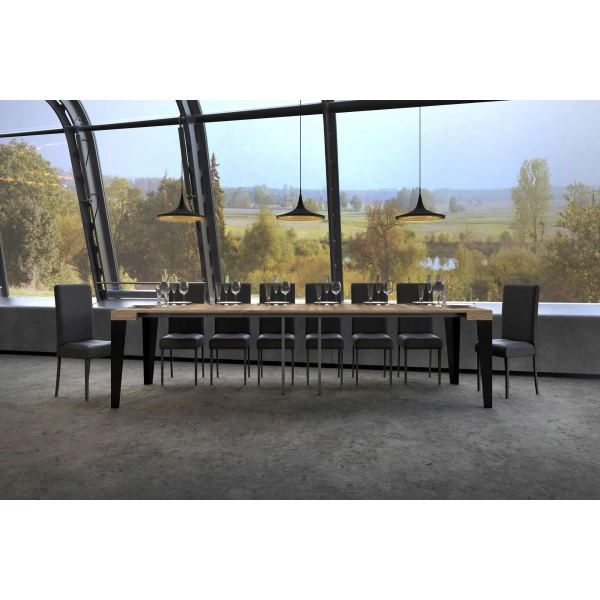Console extensible jusqu'à 3 mètres en chêne Flame Oak Nature avec 14 places assises