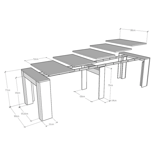 Consola extensible hasta 3,02 metros módem Nogal con 14 asientos 90x42 cm