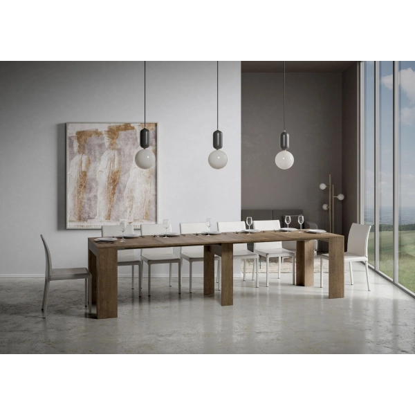 Consola extensible hasta 3,02 metros módem Nogal con 14 asientos 90x42 cm