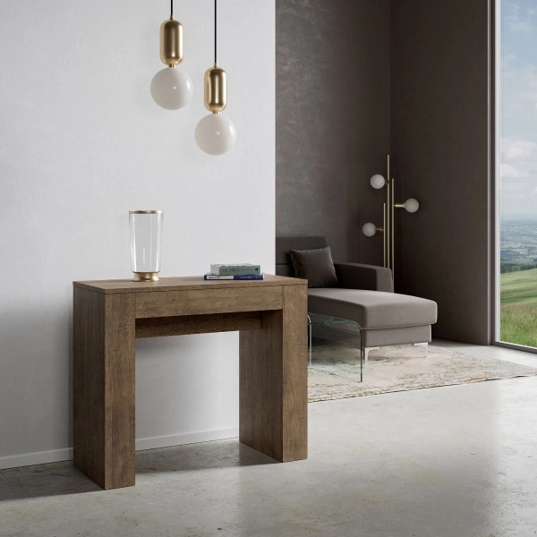 Consola extensible hasta 3,02 metros módem Nogal con 14 asientos 90x42 cm