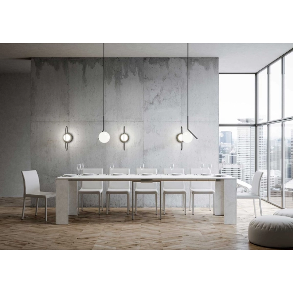 Console extensible jusqu'à 3,02 mètres avec 14 sièges Emy spatule blanche 90x42 cm