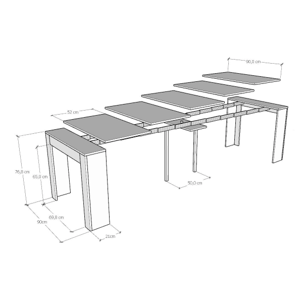 Console extensible jusqu'à 3,02 mètres avec 14 sièges Emy spatule blanche 90x42 cm