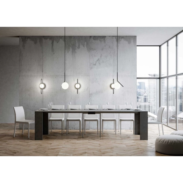 Console extensible jusqu'à 3,02 mètres avec 14 sièges Emy spatulé anthracite 90x42 cm