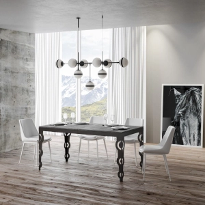 Table à rallonges 284 cm jambes et cadre anthracite plan Blanc KARAMAY Evolution 180 cm