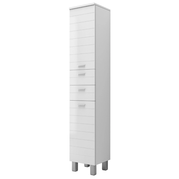 Bodenstehende Badezimmersäule H193 mit 2 Türen und 2 Schubladen RIGO Glossy White