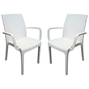 Sillón indio en mimbre imitación para juego blanco de 2 piezas para exterior e interior
