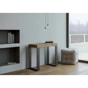 Consolle allungabile Tecno Premium, Piano Noce e Telaio Antracite, L.90 x H.77 x P.40 (allungabile Fino a 300cm)