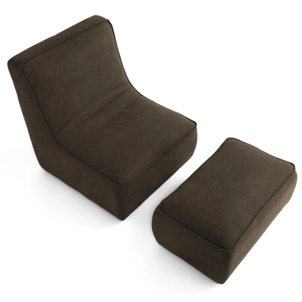 Fauteuil rembourré en tissu avec repose-pieds marron CAROLINE