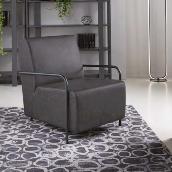 Sillón OLIVIA en ecopiel con estructura de metal antracita