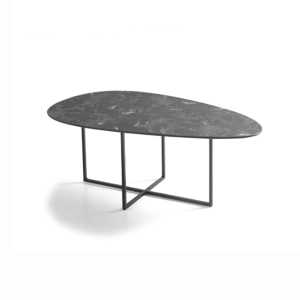 Couchtisch aus Metall mit Glasplatte in schwarzem Marmoreffekt GINNI 90