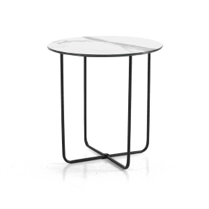 Runder Couchtisch mit weißer Glasplatte in Marmoroptik JON 45