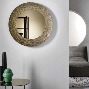 Specchio tondo con cornice in vetro temperato effetto martellato D90 cm NIDRA Bronzo