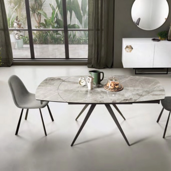 Mesa extensible 180 cm con tapa de gres porcelánico efecto mármol gris ACHILLE