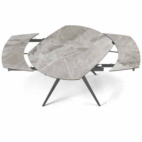 Mesa extensible 180 cm con tapa de gres porcelánico efecto mármol gris ACHILLE