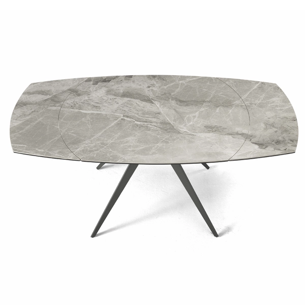 Mesa extensible 180 cm con tapa de gres porcelánico efecto mármol gris ACHILLE
