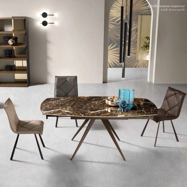 Mesa extensible 180 cm con tapa de gres porcelánico efecto mármol marrón ACHILLE