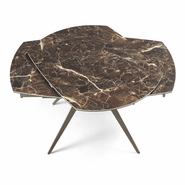 Mesa extensible 180 cm con tapa de gres porcelánico efecto mármol marrón ACHILLE