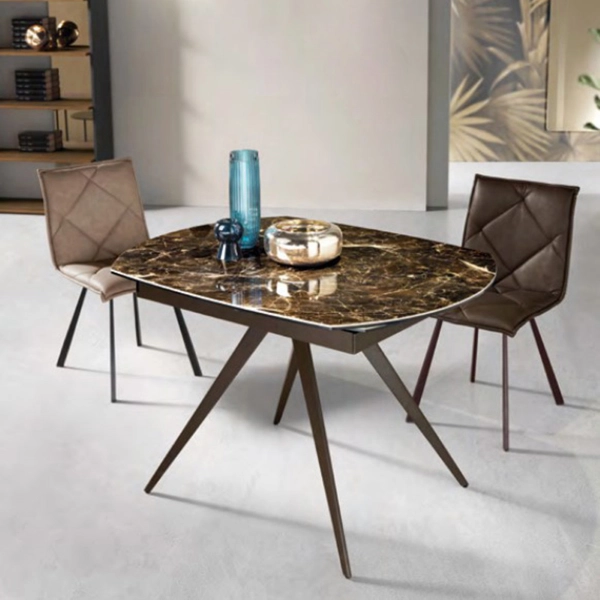 Mesa extensible 180 cm con tapa de gres porcelánico efecto mármol marrón ACHILLE