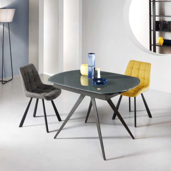 Mesa extensible 180 cm ACHILLE tapa de cristal antracita