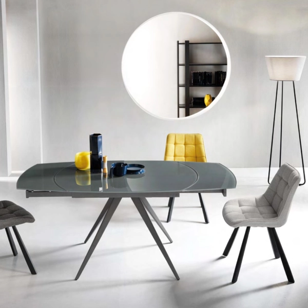 Mesa extensible 180 cm ACHILLE tapa de cristal antracita