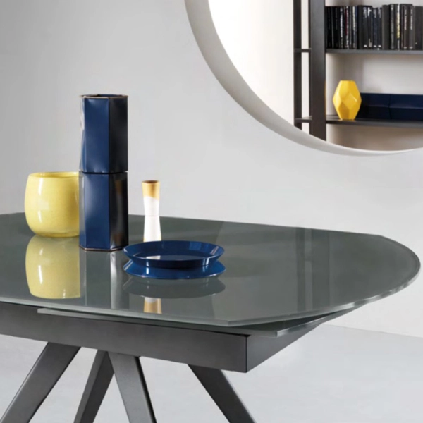 Mesa extensible 180 cm ACHILLE tapa de cristal antracita