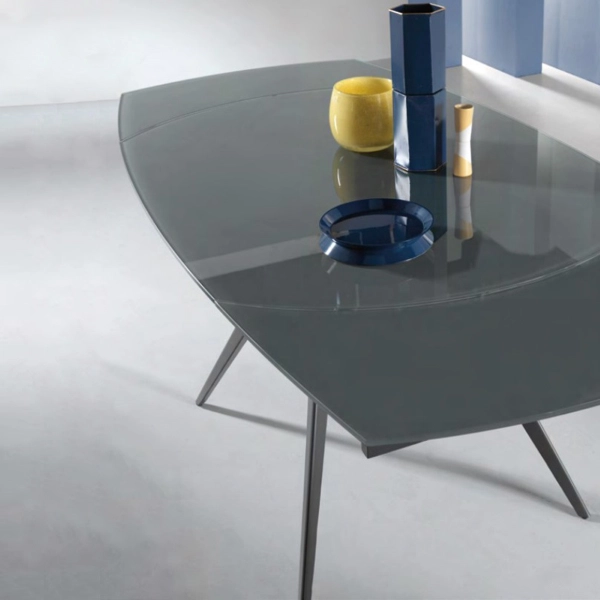 Mesa extensible 180 cm ACHILLE tapa de cristal antracita